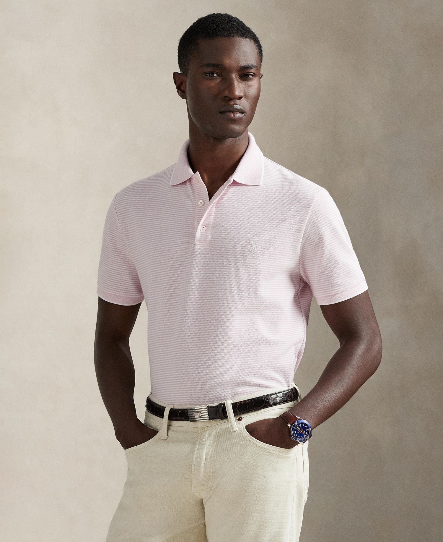 Men's Striped Stretch Mesh Polo Shirt