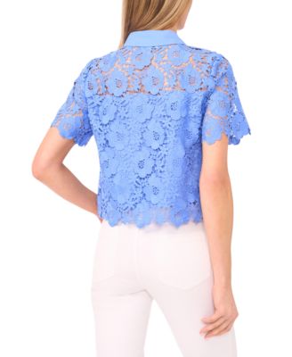 Women's Short Sleeve Button-Down Lace Top