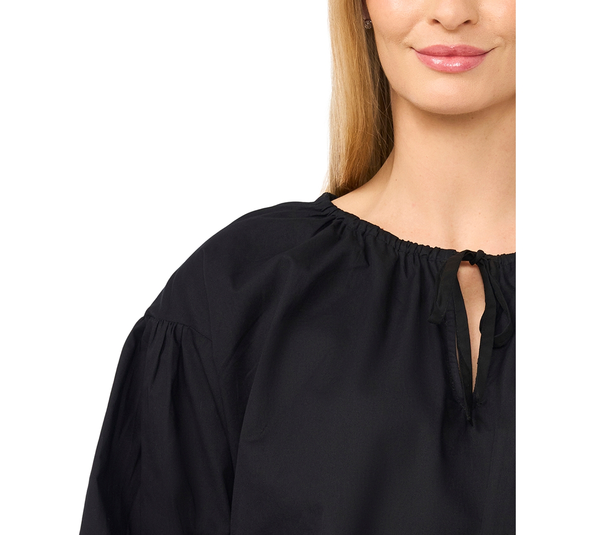 CeCe Women's Split Tie Neck Bubble Blouse