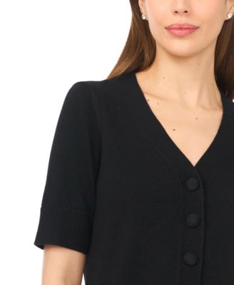 Women's V-Neck Short-Sleeve Cardigan Sweater