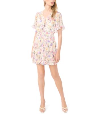 Women's Waterfall Ruffle Short-Sleeve V-Neck Mini Dress