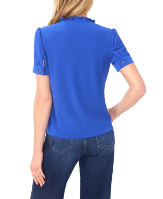Women's V-Neck Short-Sleeve Buttoned Top