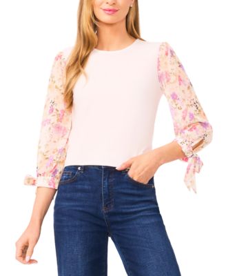 Women's Mixed Media Crew Neck Top