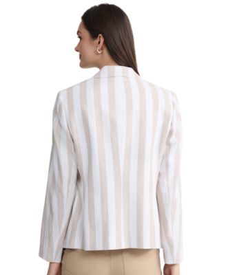 Women's Faux Double Breasted Stripe Linen-Blend Jacket