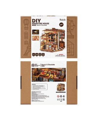 3D Puzzles Chocolate DIY Miniature House Craft Kit Wooden Puzzle Chocolate Shop Set for Adult Kids Gifts