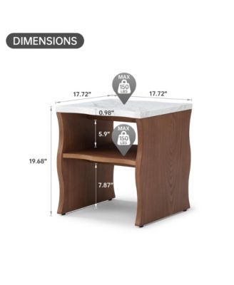 17.72 Inches Whisper of Waves Modern End Table with Storage Shelf and Faux Marble Top