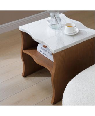 17.72 Inches Whisper of Waves Modern End Table with Storage Shelf and Faux Marble Top
