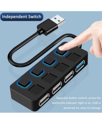 USB 3.0 Hub 4-Port - with Individual LED Power Switches, for Laptop/PC/Mac, Ideal for Home Office & Gaming.