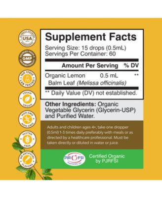 Organic Lemon Balm Liquid, Mood Support and Digestive Health, Nature's Craft, 30mL