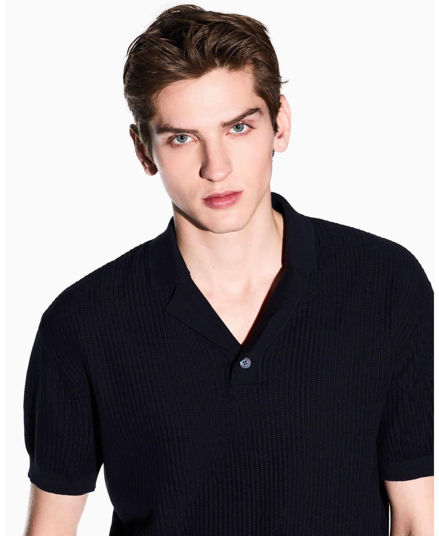 Мужской свитер A|X Armani Exchange Textured Polo Sweater, цвет: Глубокий тёмно-синий — фото 2