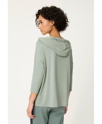 Women's Mixed Media Leaf Print T-Shirt with Hood