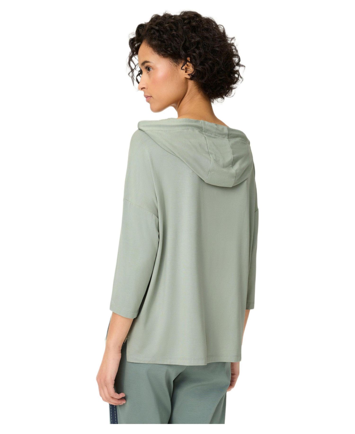 Women's Mixed Media Leaf Print T-Shirt with Hood