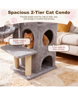 Stable Cat Tree with 2-Tier Cat Condo, Multi-Level Tower with Scratching Post