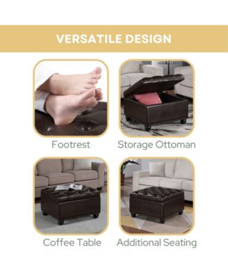 28" Plywood Espresso Faux Leather Square Ottoman Coffee Table