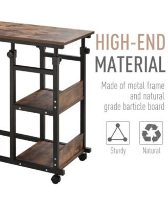 C-Shaped Mobile Sofa Bed Side Table Adjust Height 3-Tier Cart w/ Brake