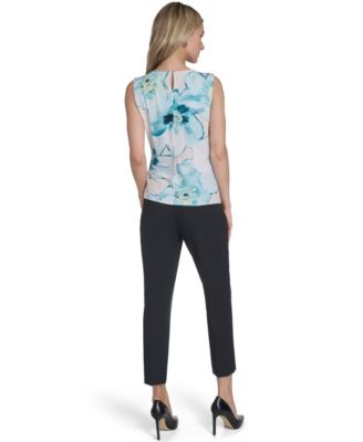 Women's Printed Mesh Crewneck Ruched Top