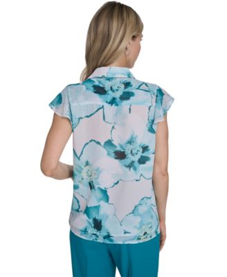 Women's Printed Ruffle Front Top