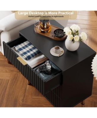 Fluted 3 Drawer Bedroom Dresser, Modern Nightstand with Deep Drawers