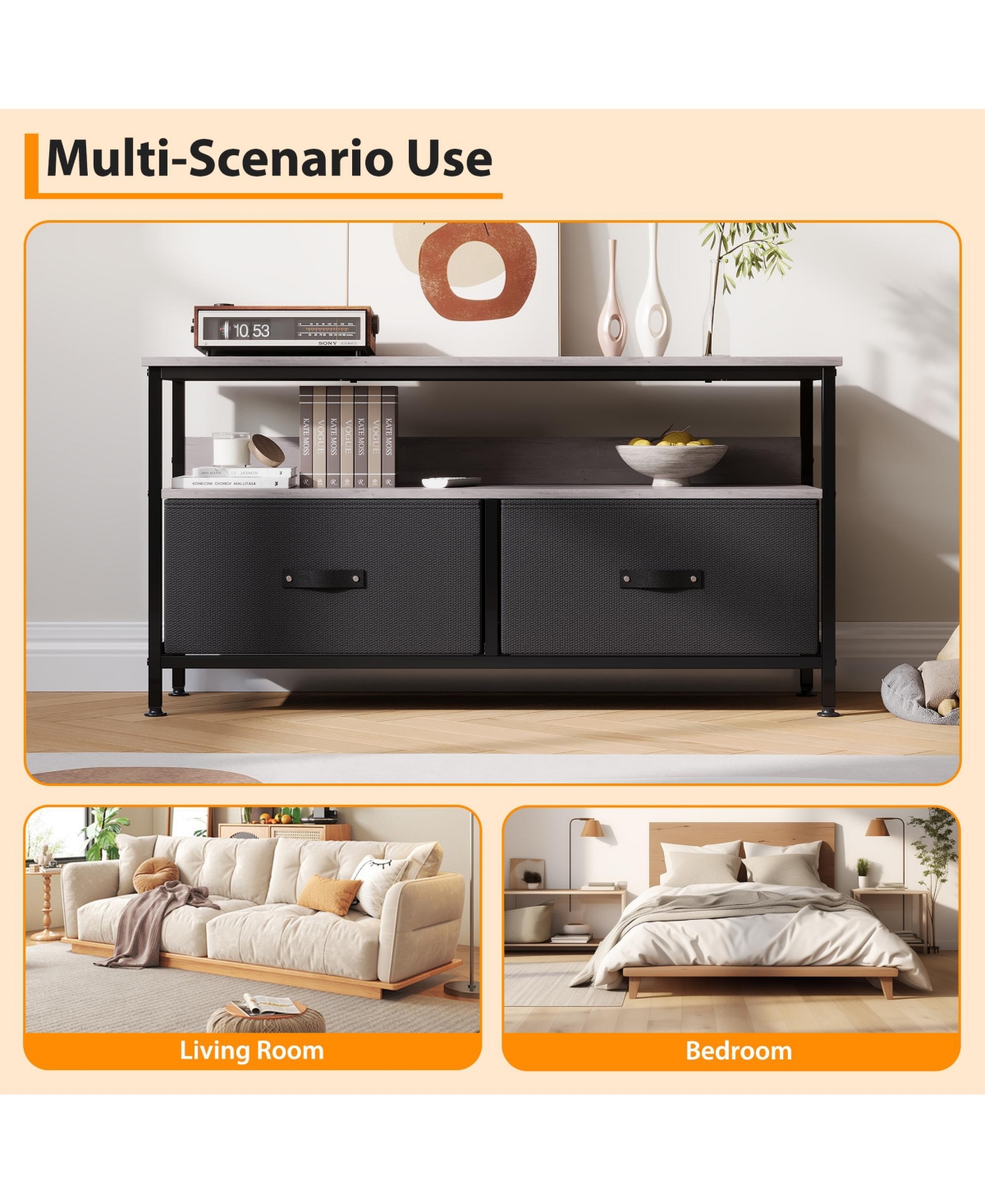 Gaomon 50" Dresser-Style Tv Stand, Compact Living Room Entertainment Center with 2 Drawers