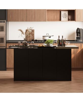 77.3'' Large Kitchen Island with 8 Doors, Island Storage Table with Dining Table, Coffee Station and Microwave Rack