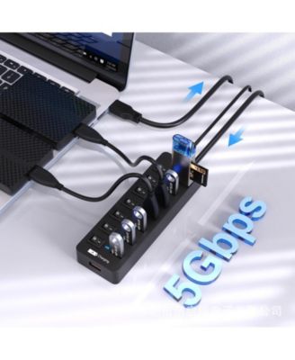 7-Port USB 3.0 Hub, Individual Switches, 5Gbps High-Speed Data Transfer,for Laptop, PC, MacBook,Ideal for Home, Office