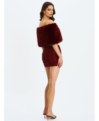 Women's Darla Burgundy Faux Fur Off-Shoulder Cropped Top