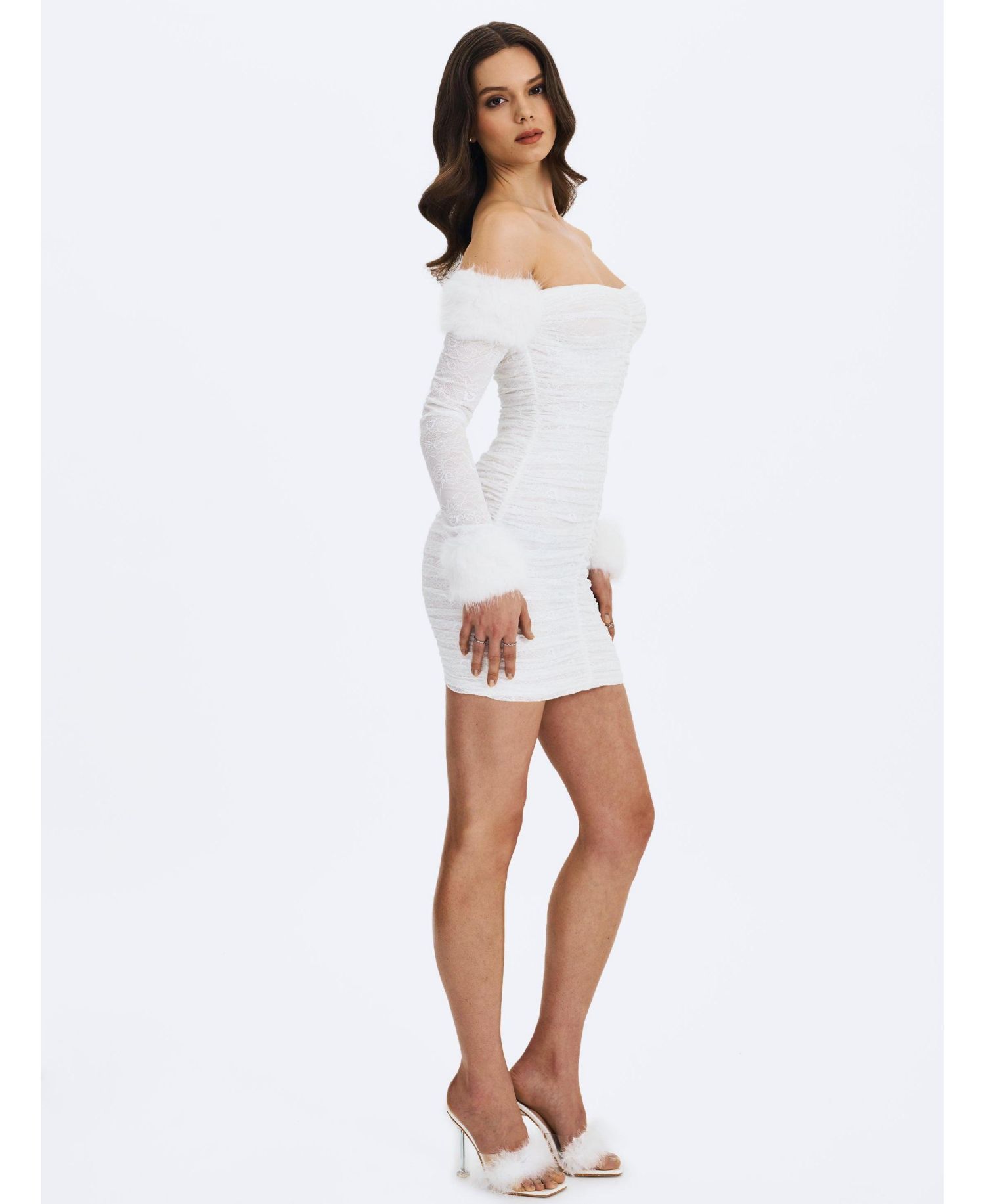 Women's Lani Lace Off-Shoulder Ruched Mini Dress