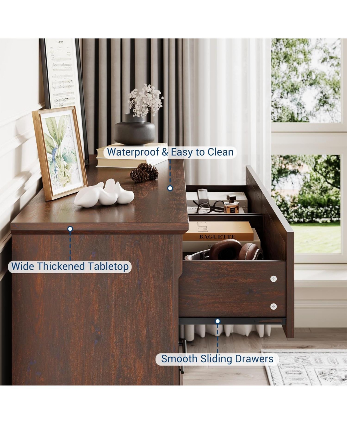 gaomon Dresser & Armoires 47" Farmhouse 6 Drawer Dresser, Rustic Wood Chest Organizer, Bedroom Storage Cabinet for Living Room, Hallway, Entryway