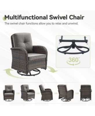 5-Piece Brown Wicker Patio Conversation Set with Olefin Cushions Patio Swivel Chairs and Ottomans