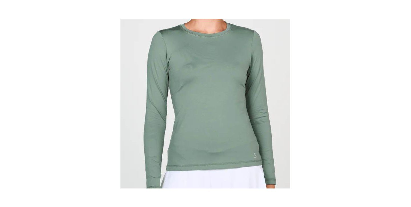 Женская рубашка Sofibella Plus Size UV Colors Long Sleeve Tennis, цвет: Армейский — фото 3