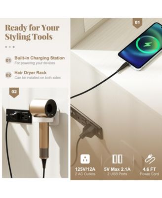 Vanity Desk with Lighted Mirror and Power Outlets, Makeup Dressing Table