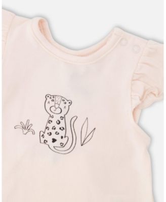 Baby Girls cotton jersey top and shorts set in peach animal print
