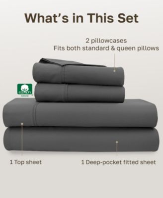 6 Piece Sheet Set with 4 Pillowcases - 400 Thread Count 100% Cotton Sateen - Deep Pocket