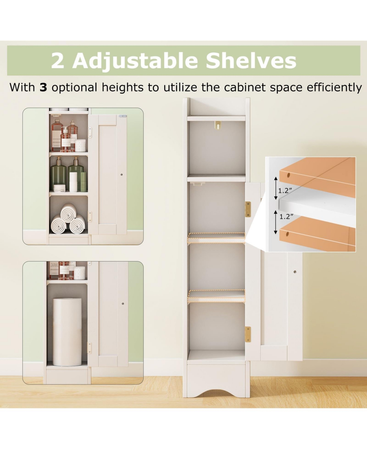 Volenca Slim Bathroom Corner Storage Cabinet with 1 Door and Adjustable Shelves