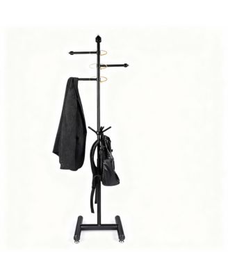 YIGII Heavy Duty Metal Coat Rack with 3 Arms and 5 Hooks for Various Spaces
