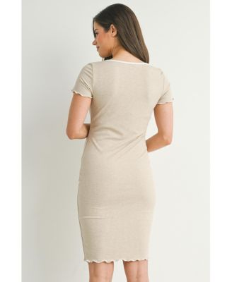 Women's Maternity Ribbed Bodycon Scoop Neck Short-Sleeve Dress