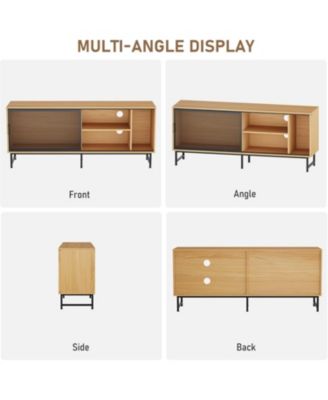 TV Console Table with Metal Net Sliding Door, Up to 65" TVs, TV Stand with Storage & Metal Legs, Industrial TV Stands for Living Room