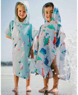 Girl Hooded Beach Towel Blue Seahorse Print