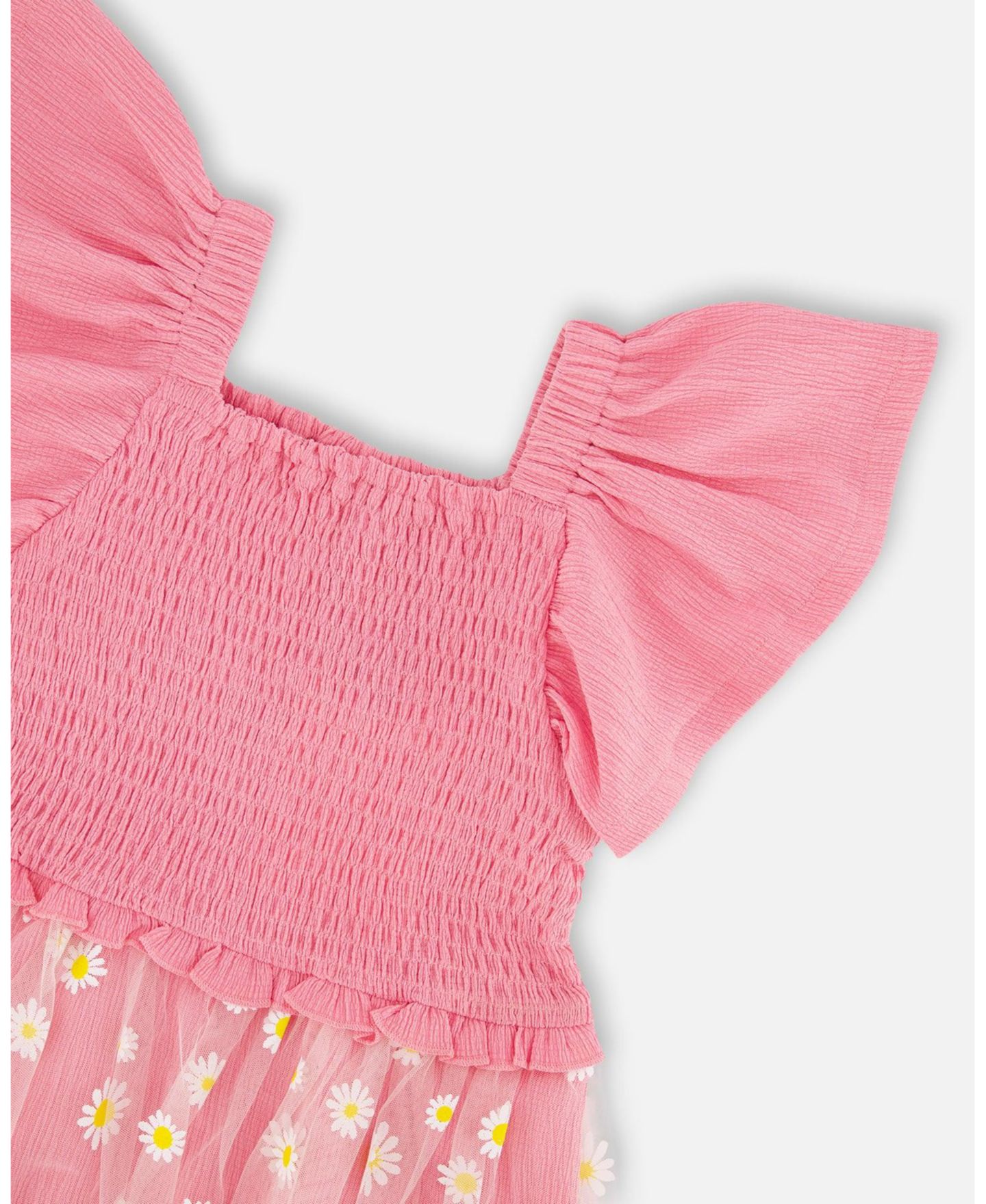 Платье Deux par Deux Mesh and Crinkle Jersey Dress with Smocking Pink - Child для девочек, цвет: Розовый — фото 4