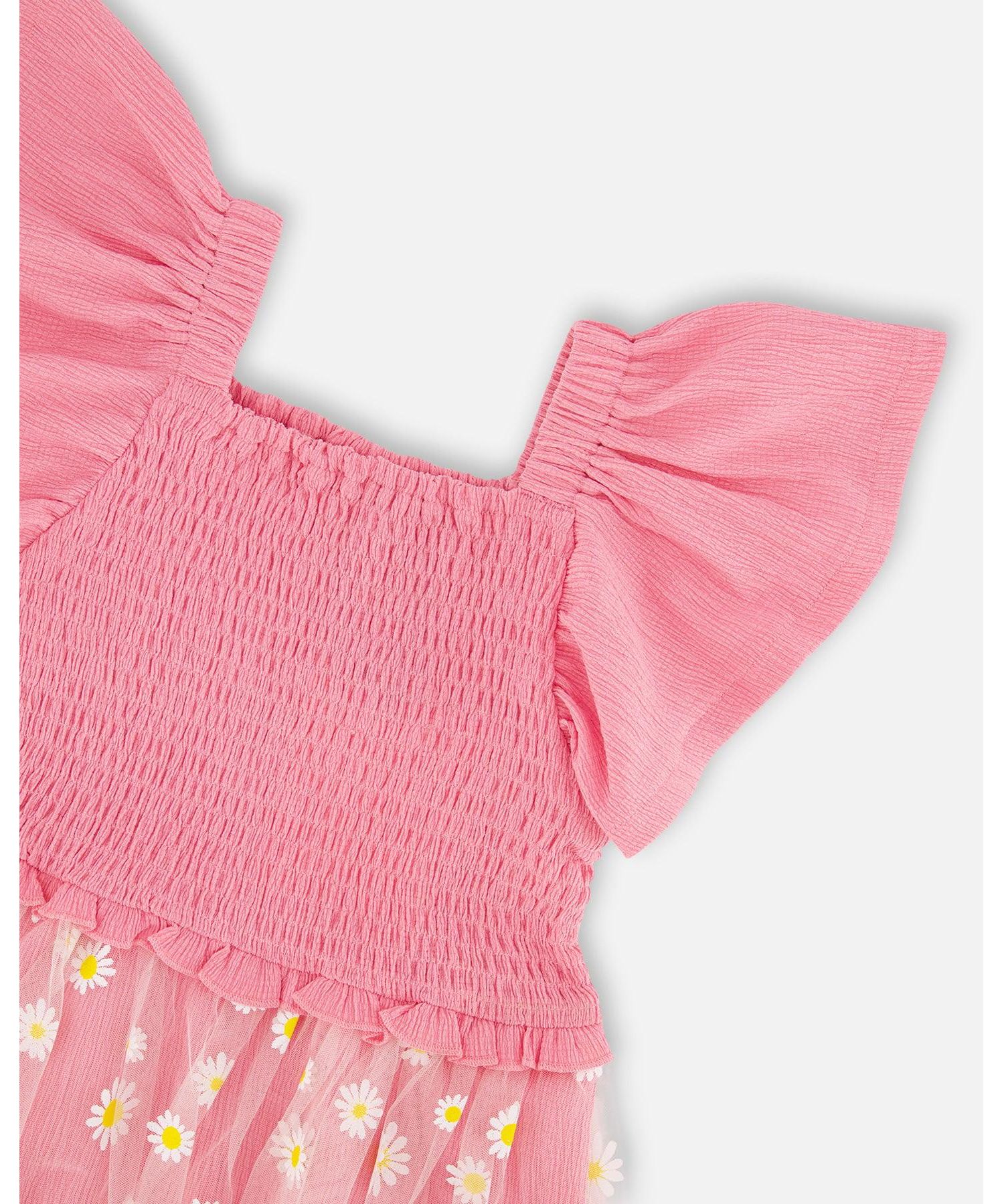 Girl Mesh and Crinkle Jersey Dress with Smocking Pink - Child