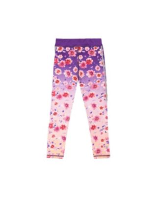 Girls Athletic Leggings in Polyester Mauve Floral Gradient