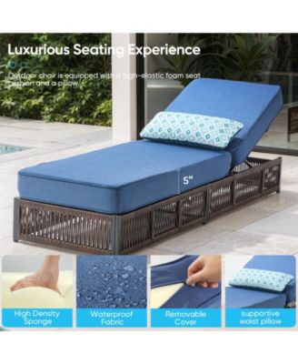 Brown 1-Piece Wicker Chaise Lounge with 5 In. Thick Olefin Cushions Patio Lounge Chair for Sunroom, Balcony