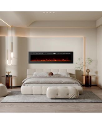 60" Wall-Mounted Electric Fireplace with Heater, 750/1500W, 12 Flame Colors, Remote & WiFi, Slim Recessed Design