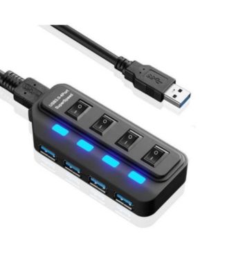 4-Port USB 3.0 Hub - with Independent Switches & LED Indicators, Plug & Play,for Laptop/Desktop,Ideal for Office