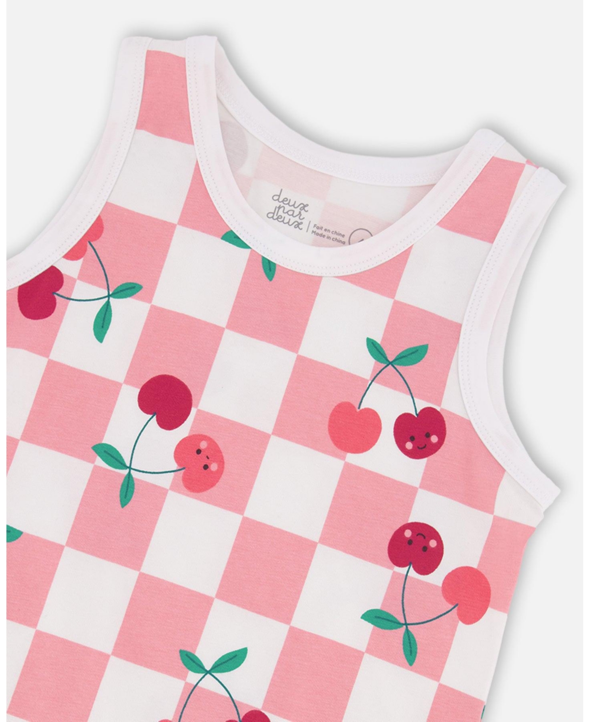 Deux par Deux Toddler Girls Cotton Jersey Tank Top Pink Printed Cherries - Toddler|Child