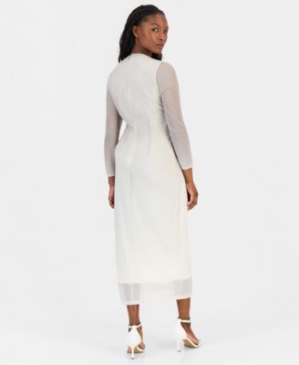 Petite Ruched Printed Mesh Midi Dress