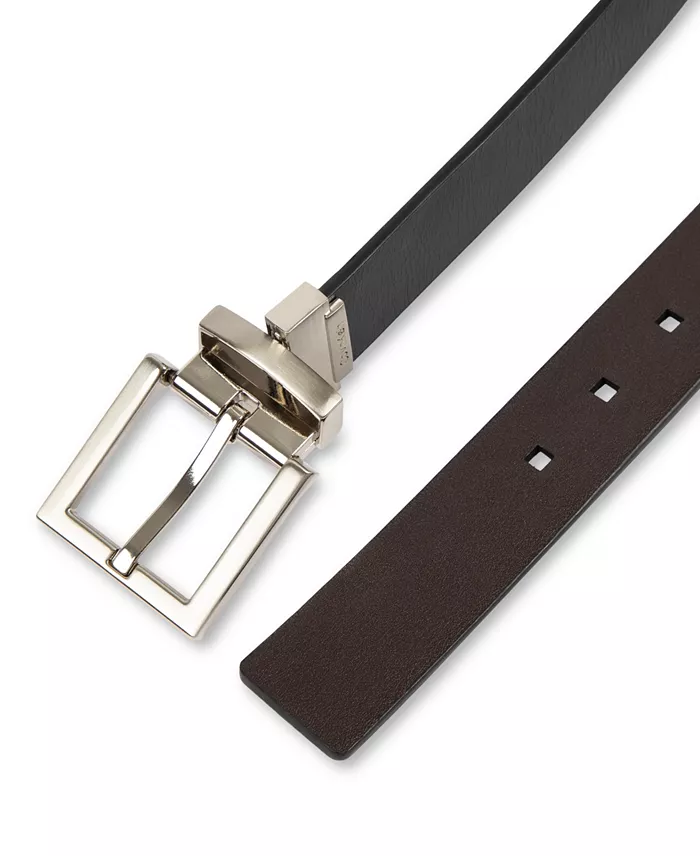 35MM Men's Reversible Rectangular Buckle Leather Belt - thumbnail 6