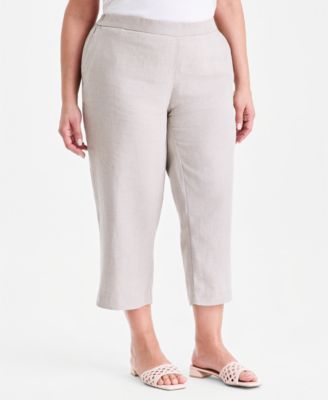 Plus Size 100% Linen Cropped Pants