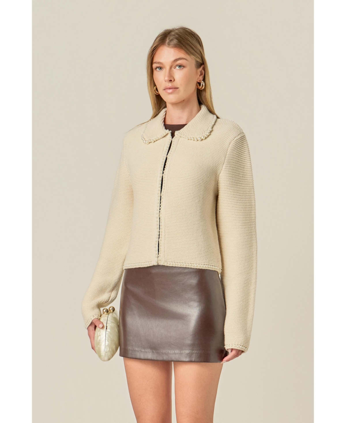 English Factory Women's Knit Pearl Detail Cardigan