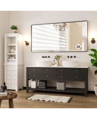 72x36 Inch Black Metal Frame Bathroom Mirror | Rounded Rectangle Anti-Rust Vanity Wall Mirror | Horizontal or Vertical Mount for Bathroom